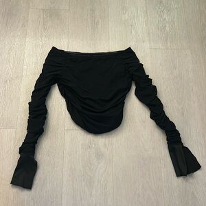 Princess Polly Black Off the Shoulder Long Sleeve Top with Ruching